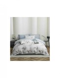 Lenjerie de lux cu elastic albastru deschis si alb, din bumbac finet, 6 Piese cu flori portocalii, Home