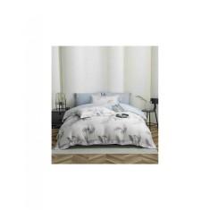 Lenjerie de lux cu elastic albastru deschis si alb, din bumbac finet, 6 Piese cu flori portocalii
