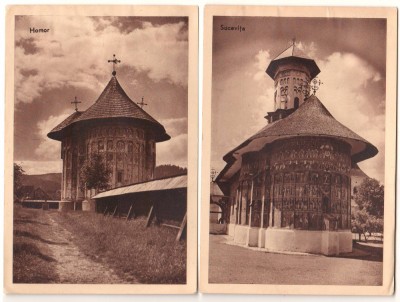 SV * HUMOR si SUCEVITA * 2 CP din SET MANASTIRI DIN BUCOVINA 1937 foto