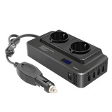 Invertor de putere cu unda sinusoidala Techstar&reg;, 200W, DC12V la AC220V, Afisaj LCD, 2 prize AC EU, 4 Porturi USB cu Incarcare rapida, Negru