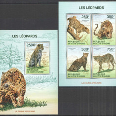 COASTA DE FILDES-Fauna-Leopard-Animale din Africa--2 Blocuri de 4 si 1 timbru