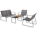 Set mobilier de gradina si terasa HM Conor, metalic, textilena, cu canapea, fotolii si masuta cafea, 4 persoane, gri inchis
