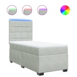 Cumpara ieftin Pat continental cu saltea, gri deschis, 80x200 cm, catifea