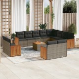 VidaXL Set mobilier de grădină cu perne, 13 piese, gri, poliratan