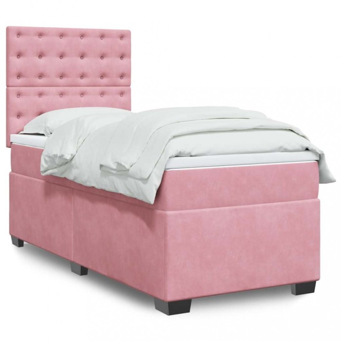 vidaXL Pat box spring cu saltea, roz, 90x190 cm, catifea 3293103