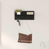Cuier perete vidaXL Stejar Negru 40cm, raft &amp; carlige metalice, lemn compozit, organizator haine hol/intrare