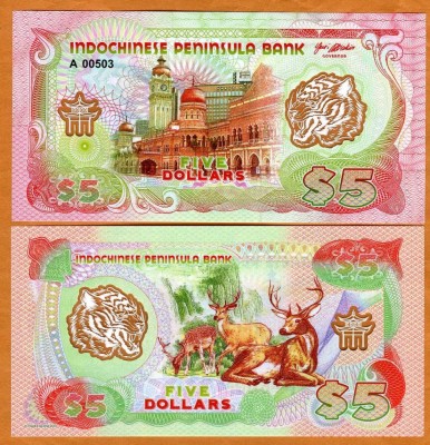 !!! FANTASY NOTE = INDOCHINA - 5 DOLARI 2021 - UNC / POLIMER / 166 x 85 mm foto