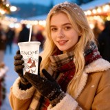 Pahar de Craciun - cu pai si capac - 473 ml - plastic