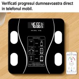 Cantar Electronic Inteligent De Baie Cu Aplicatie Smart, Corporal, Ecran Digital Iluminat, Termometru, Suporta Maxim 180 Kg, , Baterii, Negru