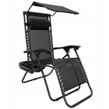 Sezlong pliabil cu parasolar si masuta SERSIMO, negru, 85x77x150 cm