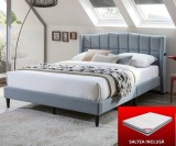 Set pat tapitat Maya + saltea ortopedica inclusa, cadru din lemn cu somiera inclusa