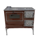 Soba otel emailat pe lemne, cu plita si cuptor, Roza Email Fantazia, varianta stanga, maro, 730 x 800 x 430 mm