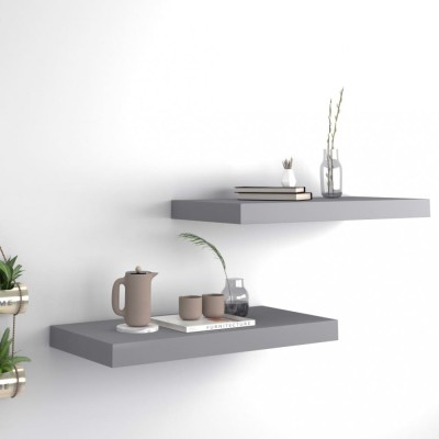 vidaXL Rafturi de perete suspendate, 2 buc., gri, 50x23x3,8 cm, MDF foto