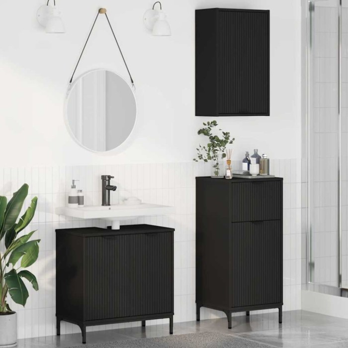 vidaXL Set de mobilier pentru baie 3 pcs Negru 39.5 x 36 x 88 cm 3393104