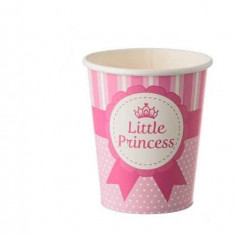 Pahare din Carton Roz Fucsia Buline Little Princess pentru Petrecere 270ml - 6buc