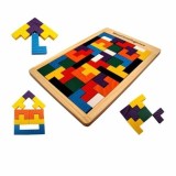 Cumpara ieftin Joc Tetris din lemn pentru copii, 40 piese colorate, tabla de joc inclusa, dezvoltare logica si coordonare, joc educativ si creativ, multicolor