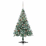 Brad Crăciun pre-iluminat &icirc;nghețat globuri/conuri pin, 150 cm