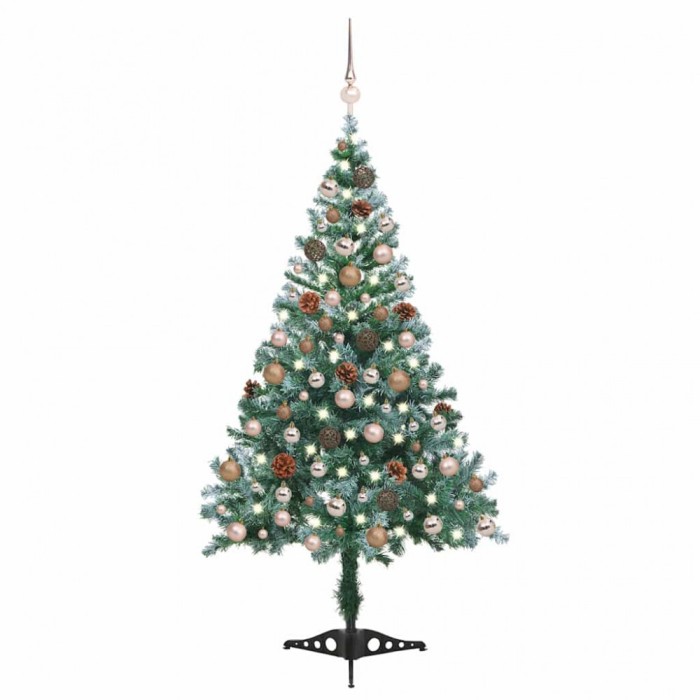 Brad Crăciun pre-iluminat &icirc;nghețat globuri/conuri pin, 150 cm