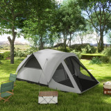Outsunny Cort de Camping Impermeabil cu 4 Locuri, cu Zonă Separată de Dormit și Living, Cort de Camping din Poliester, 430x300x190 cm, Gri