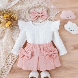 Costumas cu bluzita si fustita roz pudra din reiat (Marime Disponibila: 2 ani)