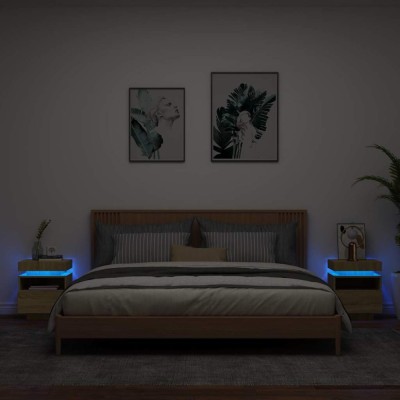 vidaXL Noptiere cu lumini LED, 2 buc., stejar sonoma, 40x39x48,5 cm 836789 foto