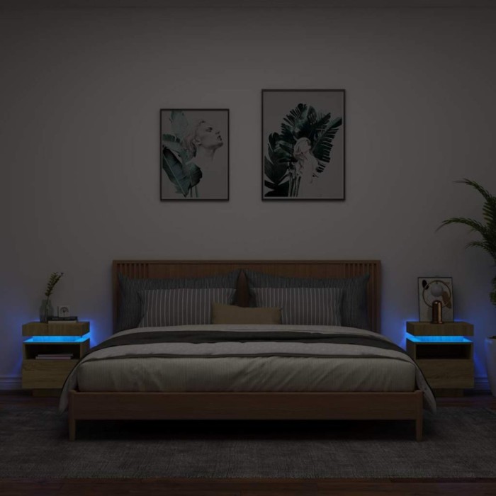 vidaXL Noptiere cu lumini LED, 2 buc., stejar sonoma, 40x39x48,5 cm 836789