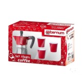 Set Bialetti Allegra Rosu: Espressor Moka 3 Cesti + 3 Pahare Espresso. Aluminiu, Gaz/Electric. Ideal Cafea Macinata