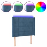 Cumpara ieftin Tablie de pat cu LED, albastru inchis, 93x16x118/128cm, catifea