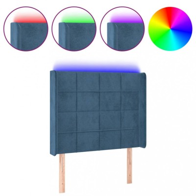 Tablie de pat cu LED, albastru inchis, 93x16x118/128cm, catifea foto