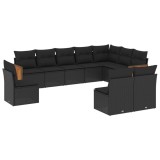 Cumpara ieftin Set canapele de gradina cu perne, 10 piese, negru, poliratan