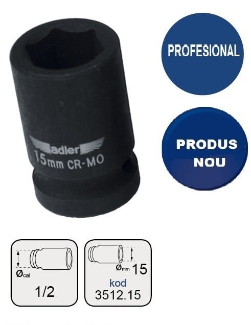 Cheie tubulara de IMPACT 1/2" AD-3512.15 15mm