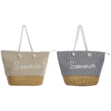 Geantă Damă Home ESPRIT Albastru Bej Natural 52 x 16 x 33 cm (2 Unități), Negru, One size