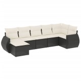 Cumpara ieftin Set canapele de gradina cu perne, 7 piese, negru, poliratan