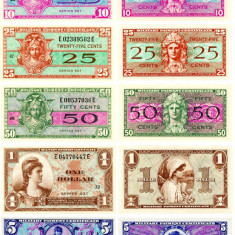 REPRODUCERI lot de 7 bancnote serie 521 MILITARY PAYMENT CERTIFICATES