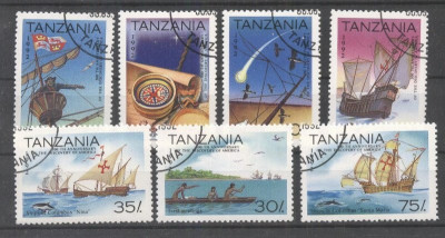 Tanzania 1992 Discovery of America Ships used DE.044 foto
