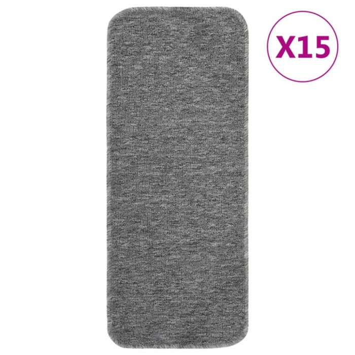 vidaXL Covorașe de scări, 15 buc., gri, 60x25 cm, dreptunghiular