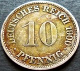 Moneda istorica 10 PFENNIG - IMPERIUL GERMAN, anul 1900 F *cod 886 C = STUTTGART, Europa