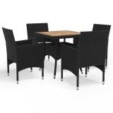 VidaXL Set mobilier grădină, 5 piese, negru, poliratan, lemn acacia 3058322