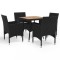 Set mobilier gradina, 5 piese, negru, poliratan, lemn acacia