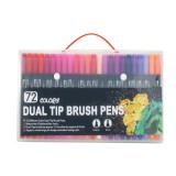 Set markere cu doua capete, penita moale, pentru pictura in acuarela, pe baza de apa, 72 culori, pentru desen anime, Flippy