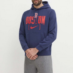 Nike bluza Boston Red Sox barbati, culoarea albastru marin, cu glugă, cu imprimeu