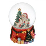 Glob Muzical Crăciun, Moș Crăciun și Cățel, Sticlă și Plastic, Roșu, Diametru 10x14 cm, Oem