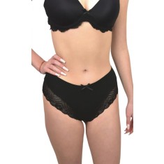 Chilot clasic inalt din bumbac cu detalii de dantelă - C1513 - XL - Negru