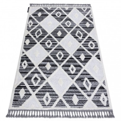 Covor MAROC P662 Caro negru / alb Franjuri Berber shaggy, 120x170 cm foto
