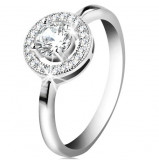 Inel de logodnă din argint 925, zirconiu rotund şi transparent &icirc;n cerc lucios - Marime inel: 61