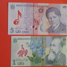 Bancnota 1 leu + 5 lei 2005(2005) UNC +++