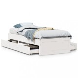Cumpara ieftin Cadru pat fara saltea/cu sertare alb, 75x190 cm, lemn masiv pin