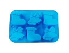 Forma silicon 6 cavitati, Tema Sarbatori de iarna, Pentru prajituri sau Briose, Albastru, 26 cm, 237COF
