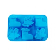 Forma silicon 6 cavitati, Tema Sarbatori de iarna, Pentru prajituri sau Briose, Albastru, 26 cm, 237COF