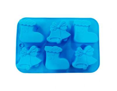 Forma silicon 6 cavitati, Tema Sarbatori de iarna, Pentru prajituri sau Briose, Albastru, 26 cm, 237COF foto